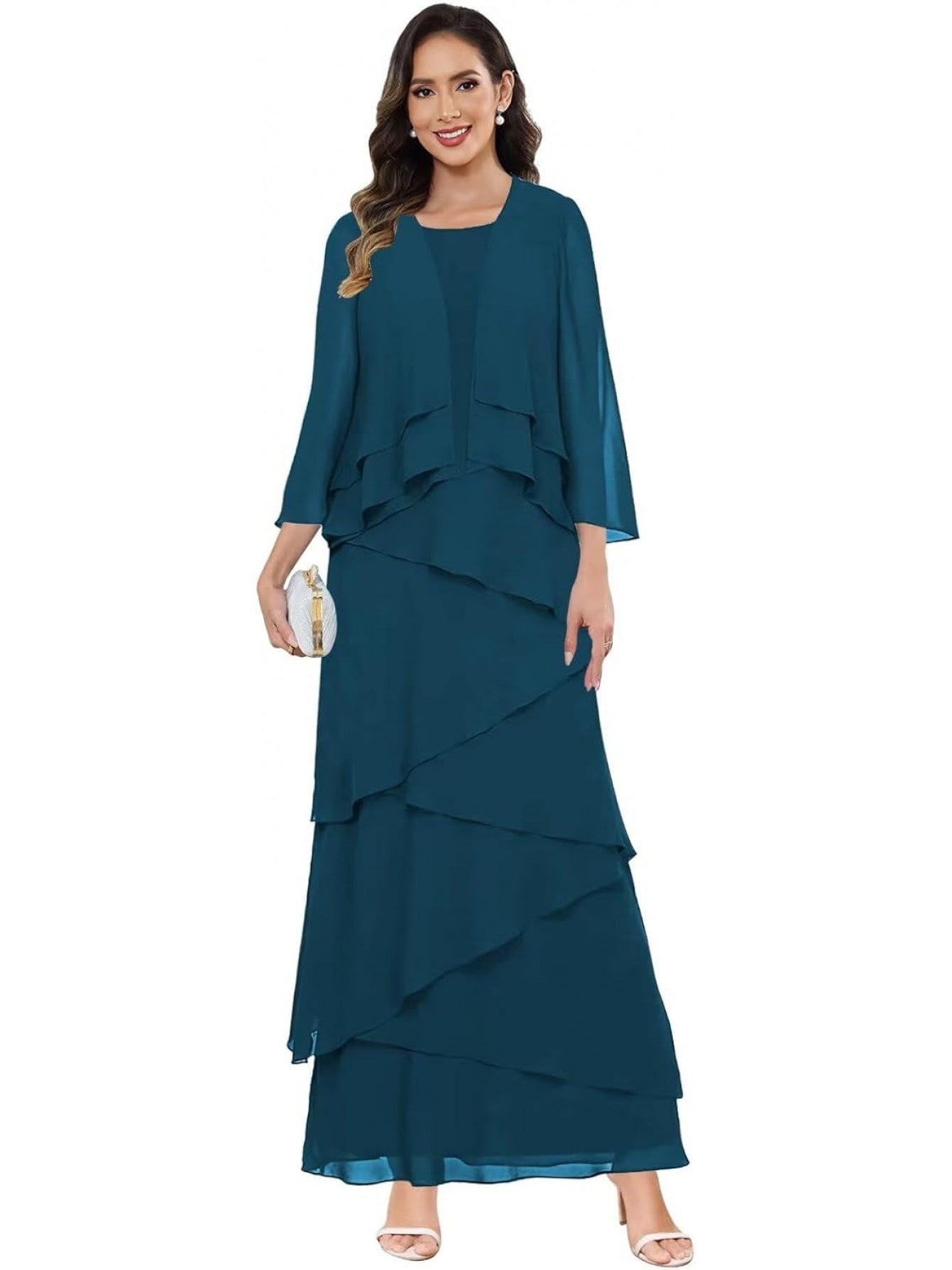 Chiffon Wedding Dress with Jacket – Ruffle Sleeves & Formal Evening Gown | BUCHUCA
