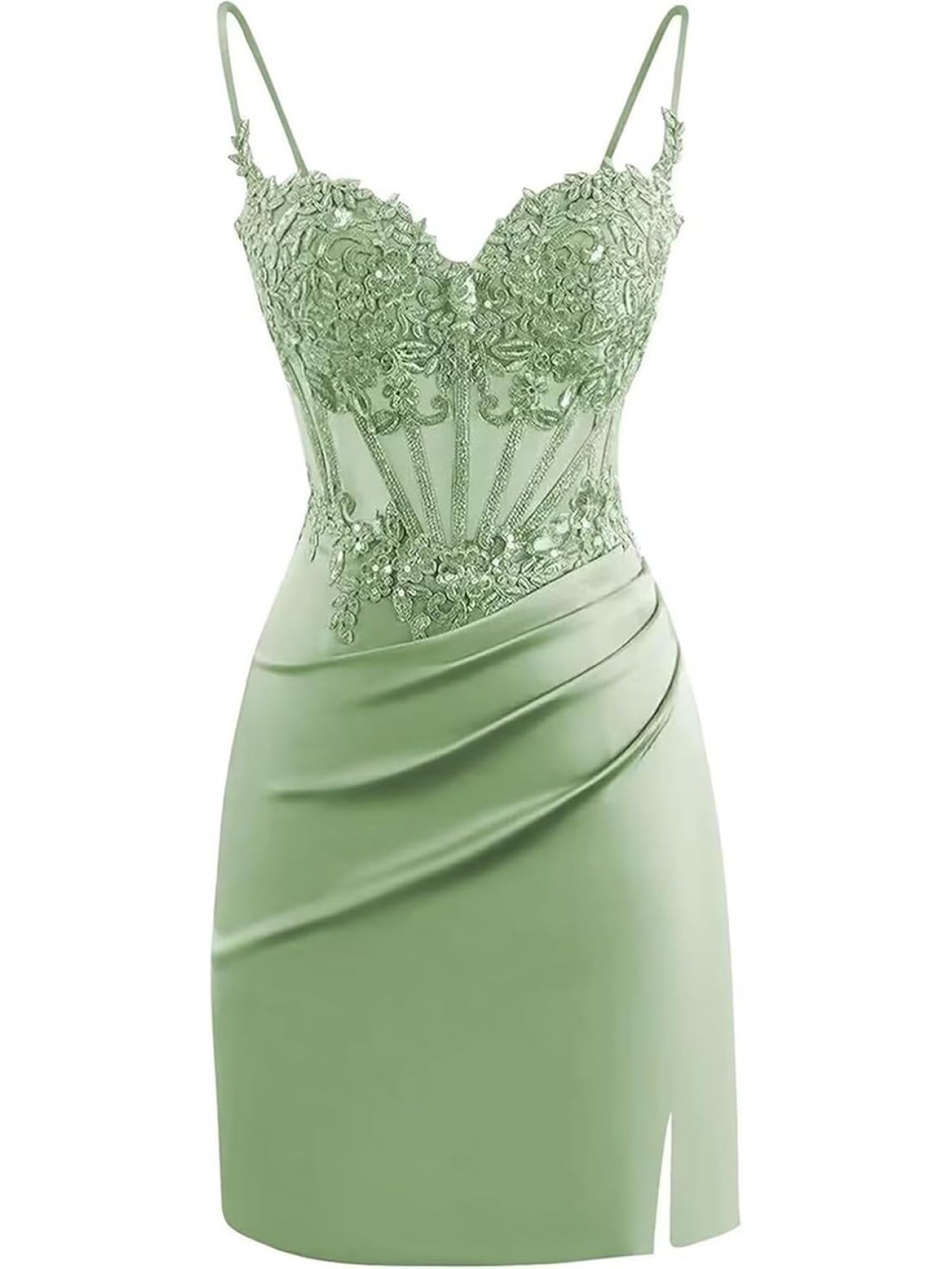 BUCHUCA Teen Homecoming Dress – Lace Applique Corset Satin Mini Cocktail Dress