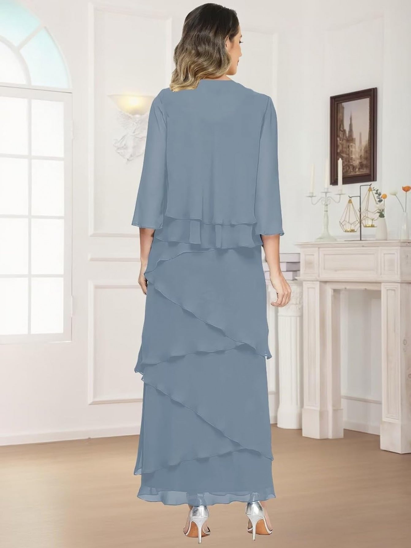 Chiffon Wedding Dress with Jacket – Ruffle Sleeves & Formal Evening Gown | BUCHUCA