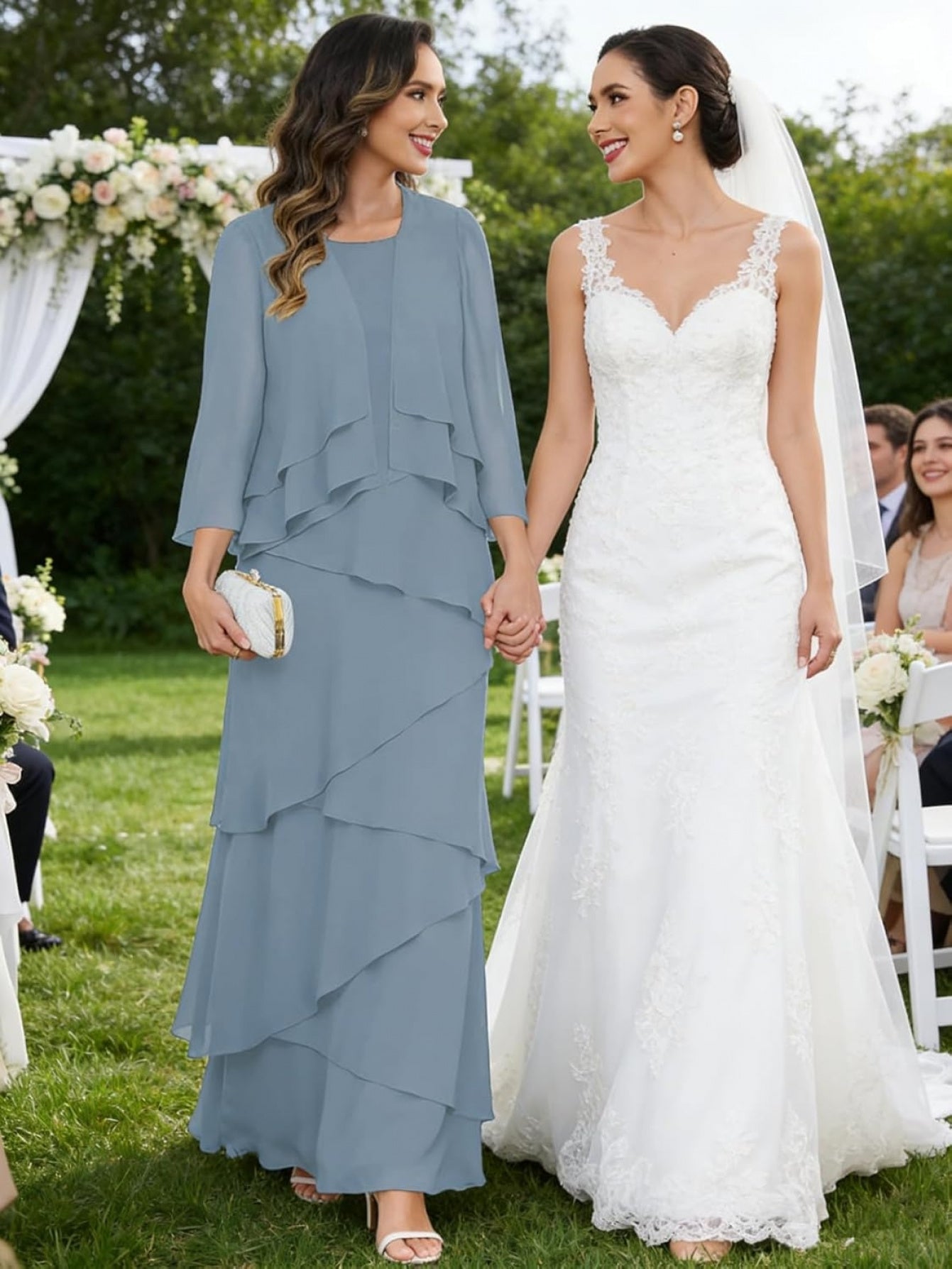 Chiffon Wedding Dress with Jacket – Ruffle Sleeves & Formal Evening Gown | BUCHUCA