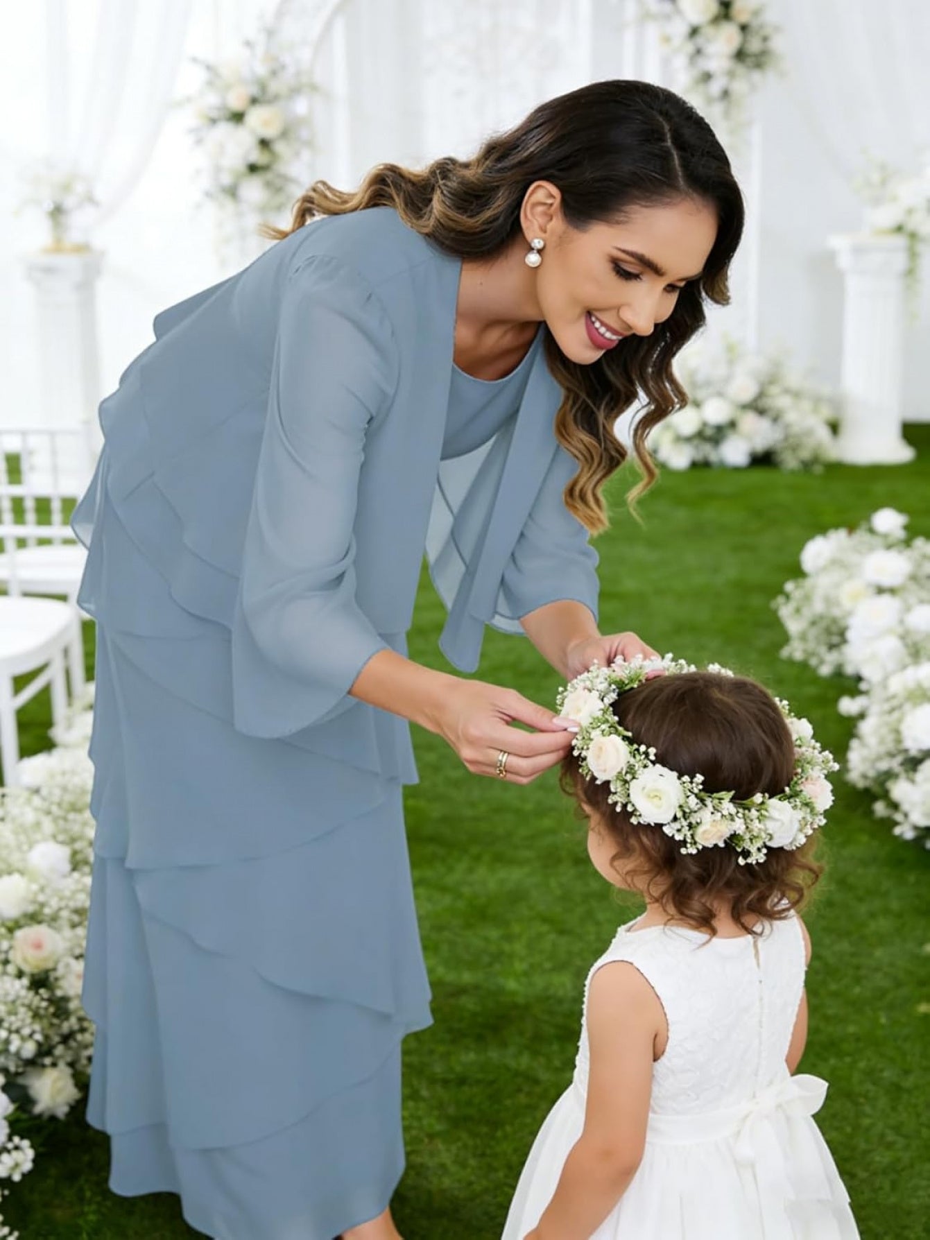Chiffon Wedding Dress with Jacket – Ruffle Sleeves & Formal Evening Gown | BUCHUCA