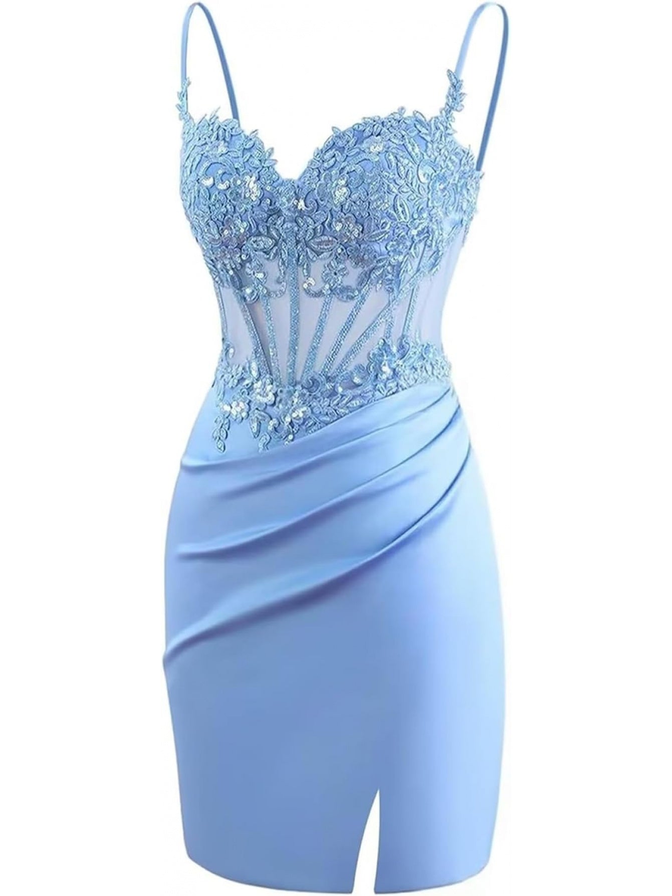 BUCHUCA Teen Homecoming Dress – Lace Applique Corset Satin Mini Cocktail Dress
