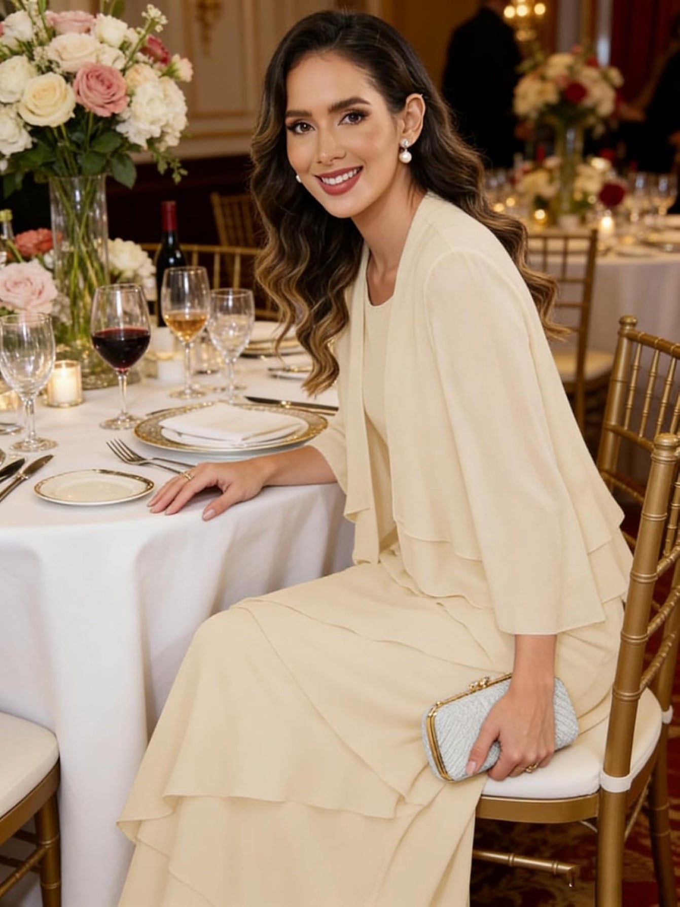 Chiffon Wedding Dress with Jacket – Ruffle Sleeves & Formal Evening Gown | BUCHUCA