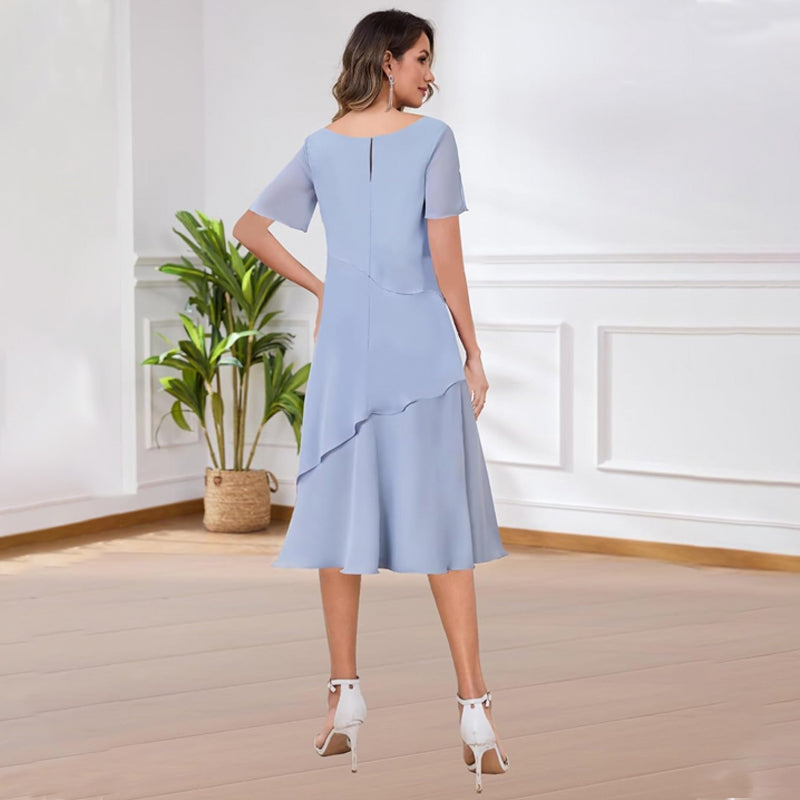 BUCHUCA Mother of the Bride Dress – Ruffled Short Sleeve Chiffon Formal Gown