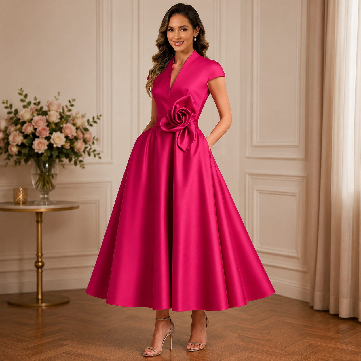 BUCHUCA Evelyn Satin Ruffle Gown