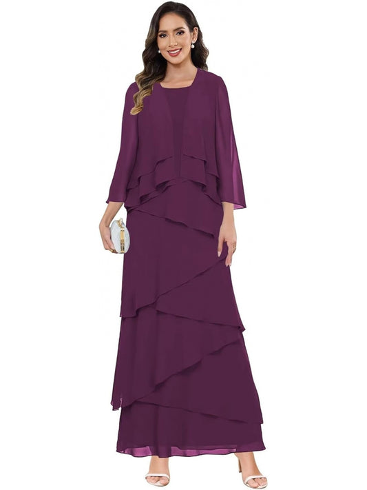 Chiffon Wedding Dress with Jacket – Ruffle Sleeves & Formal Evening Gown | BUCHUCA