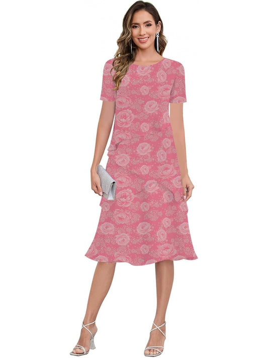 BUCHUCA Mother of the Bride Dress – Ruffled Short Sleeve Chiffon Formal Gown