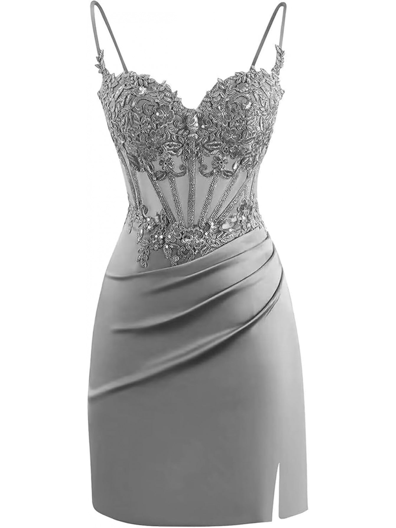 BUCHUCA Teen Homecoming Dress – Lace Applique Corset Satin Mini Cocktail Dress