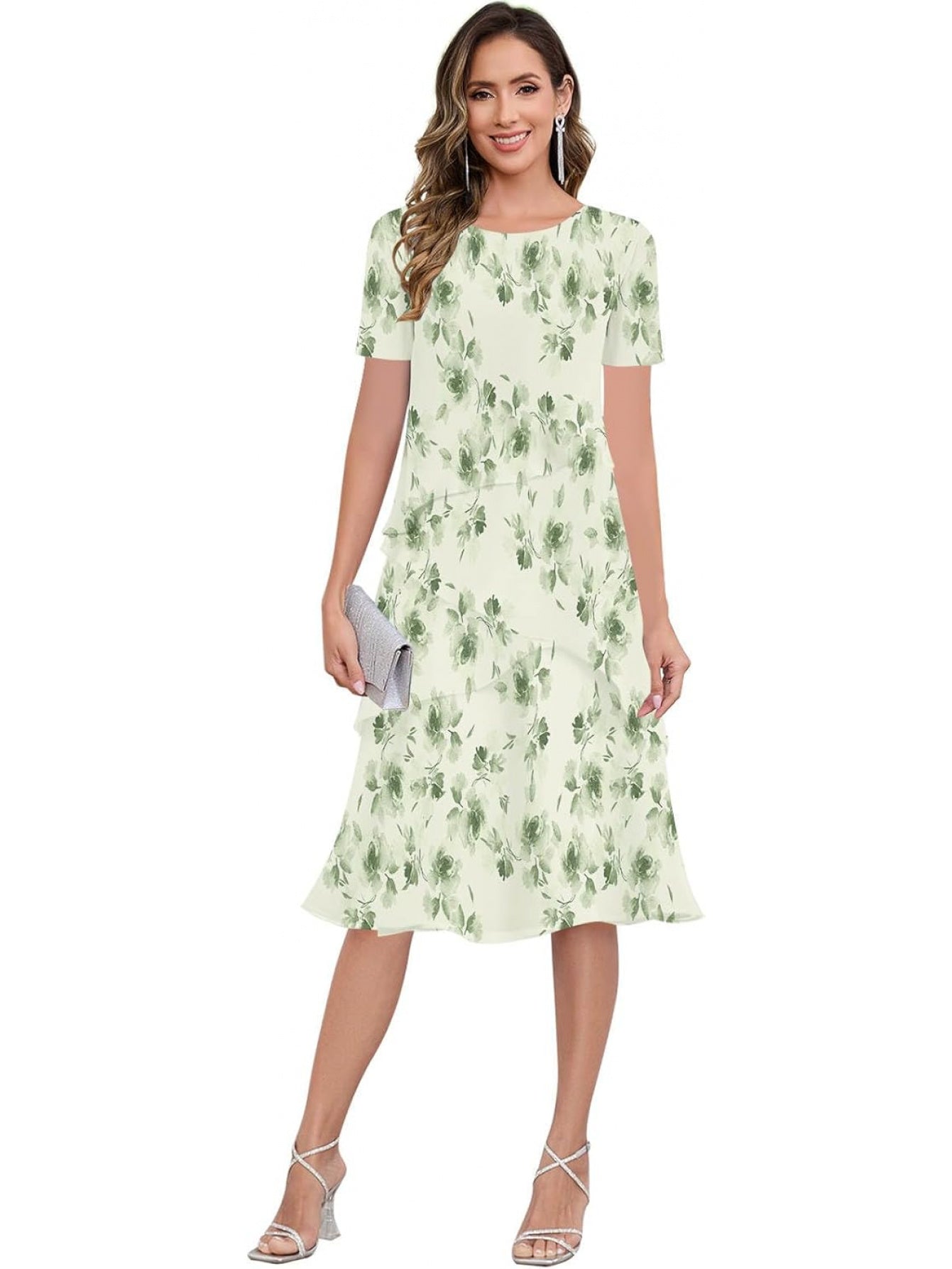 BUCHUCA Mother of the Bride Dress – Ruffled Short Sleeve Chiffon Formal Gown