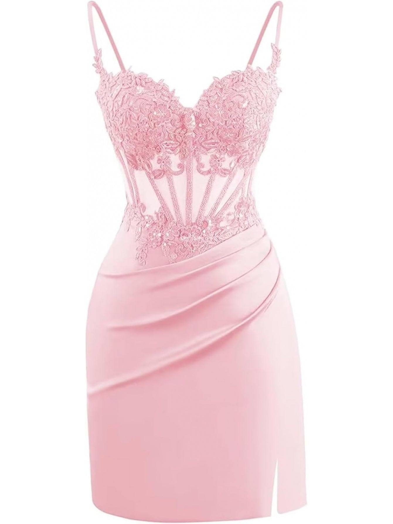 BUCHUCA Teen Homecoming Dress – Lace Applique Corset Satin Mini Cocktail Dress