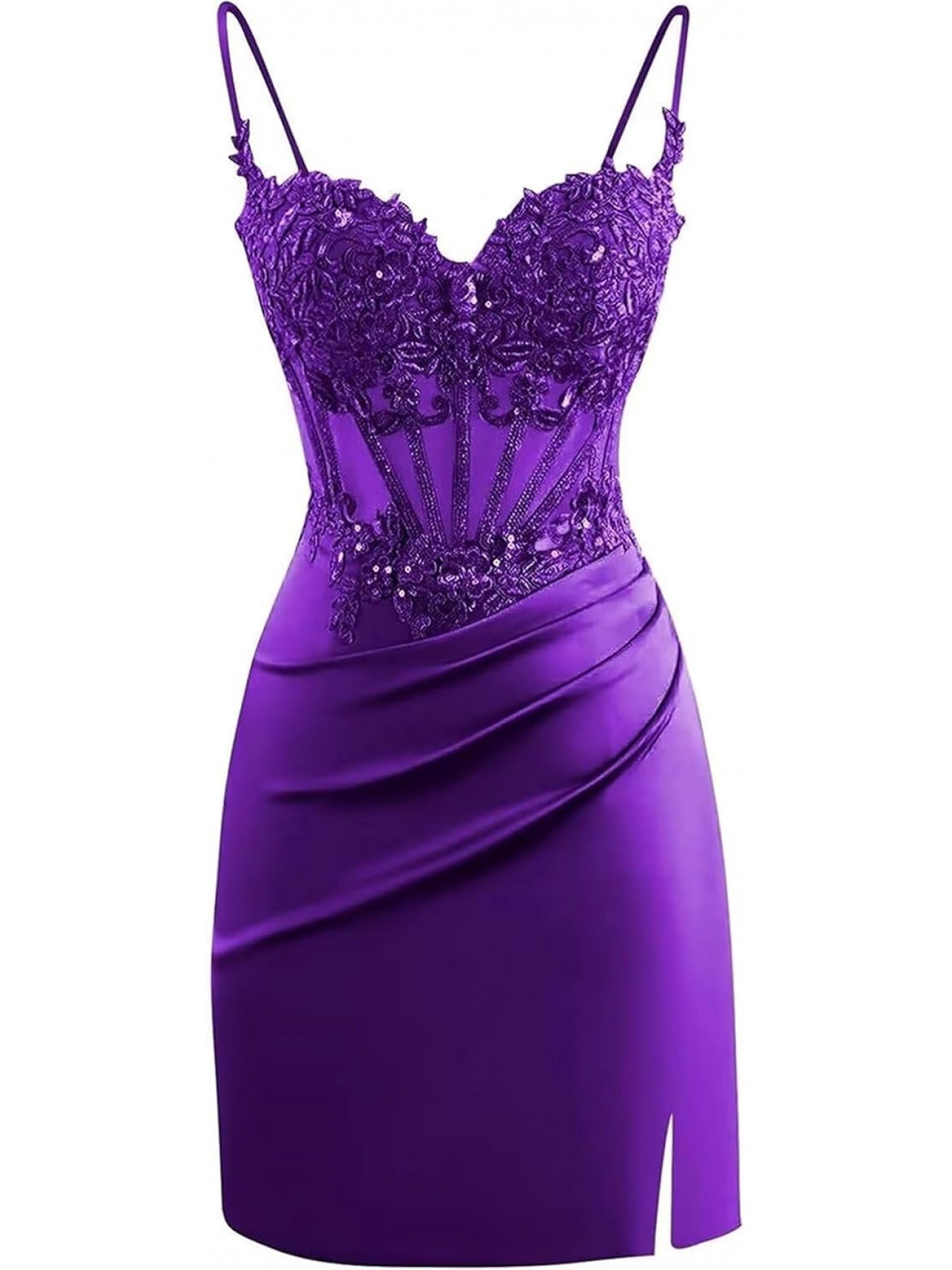 BUCHUCA Teen Homecoming Dress – Lace Applique Corset Satin Mini Cocktail Dress