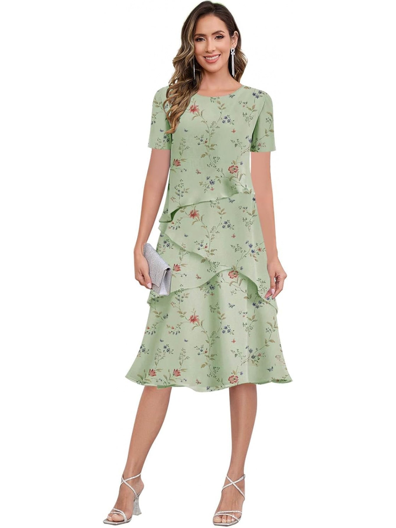 BUCHUCA Mother of the Bride Dress – Ruffled Short Sleeve Chiffon Formal Gown