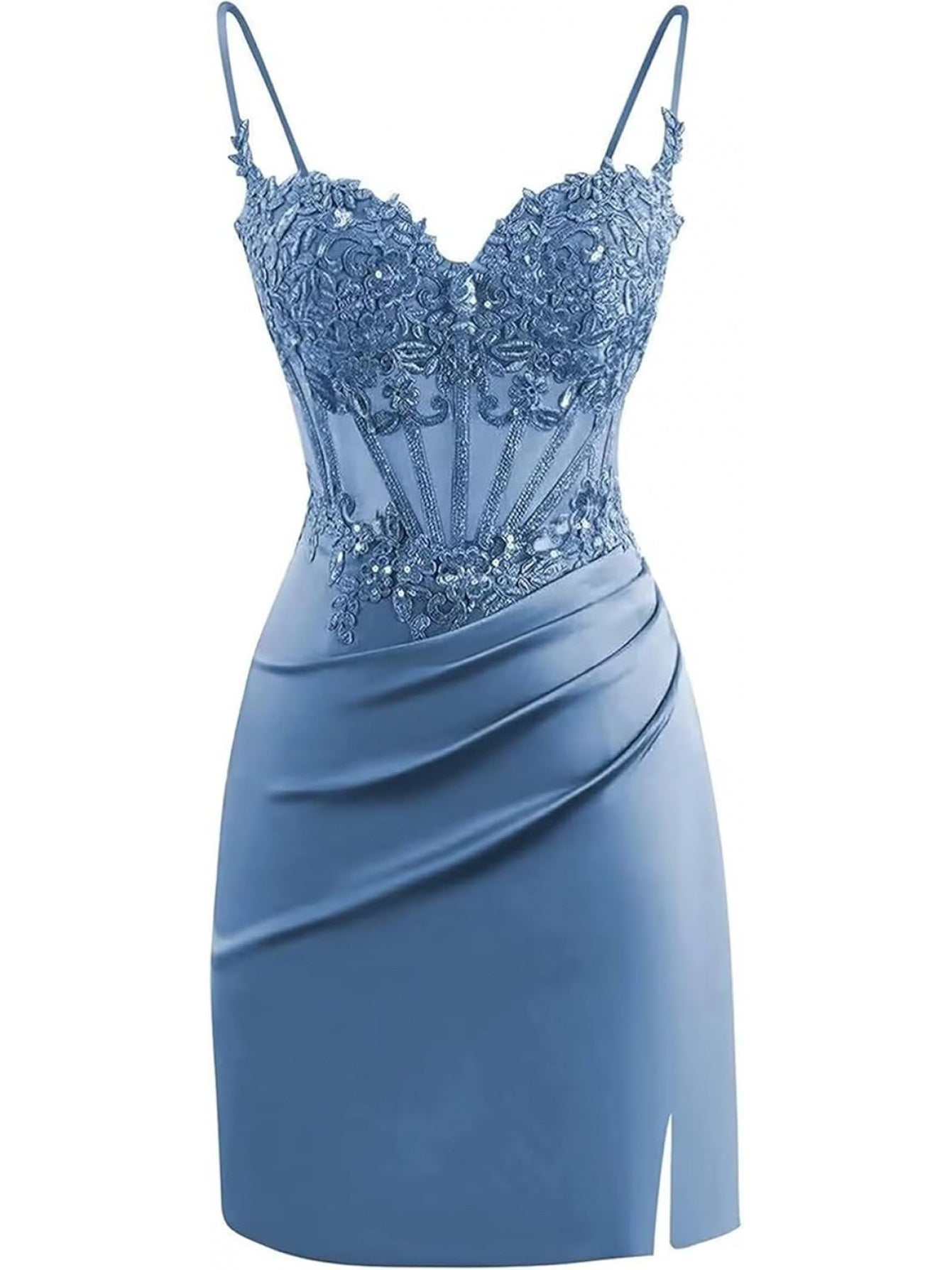 BUCHUCA Teen Homecoming Dress – Lace Applique Corset Satin Mini Cocktail Dress