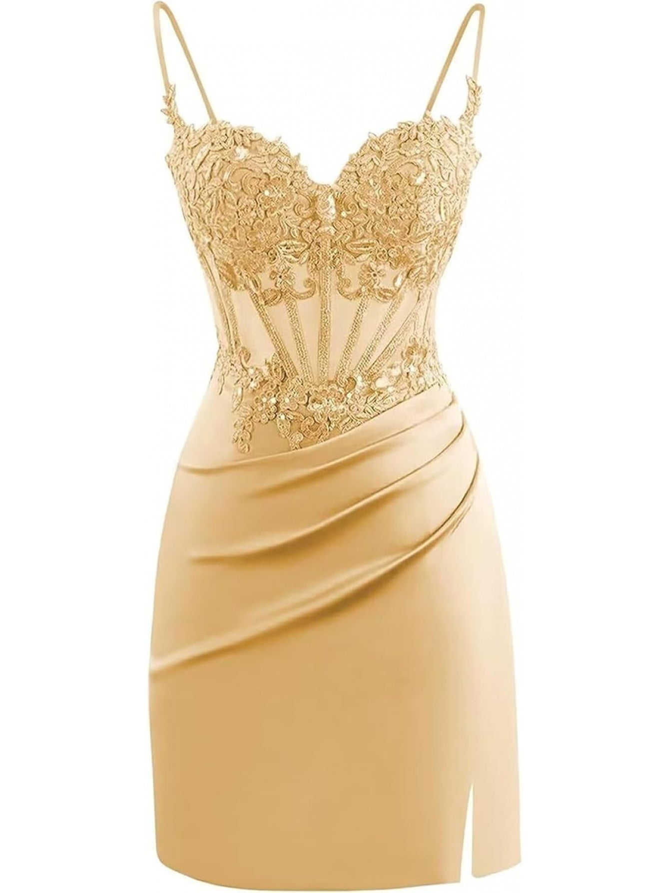 BUCHUCA Teen Homecoming Dress – Lace Applique Corset Satin Mini Cocktail Dress