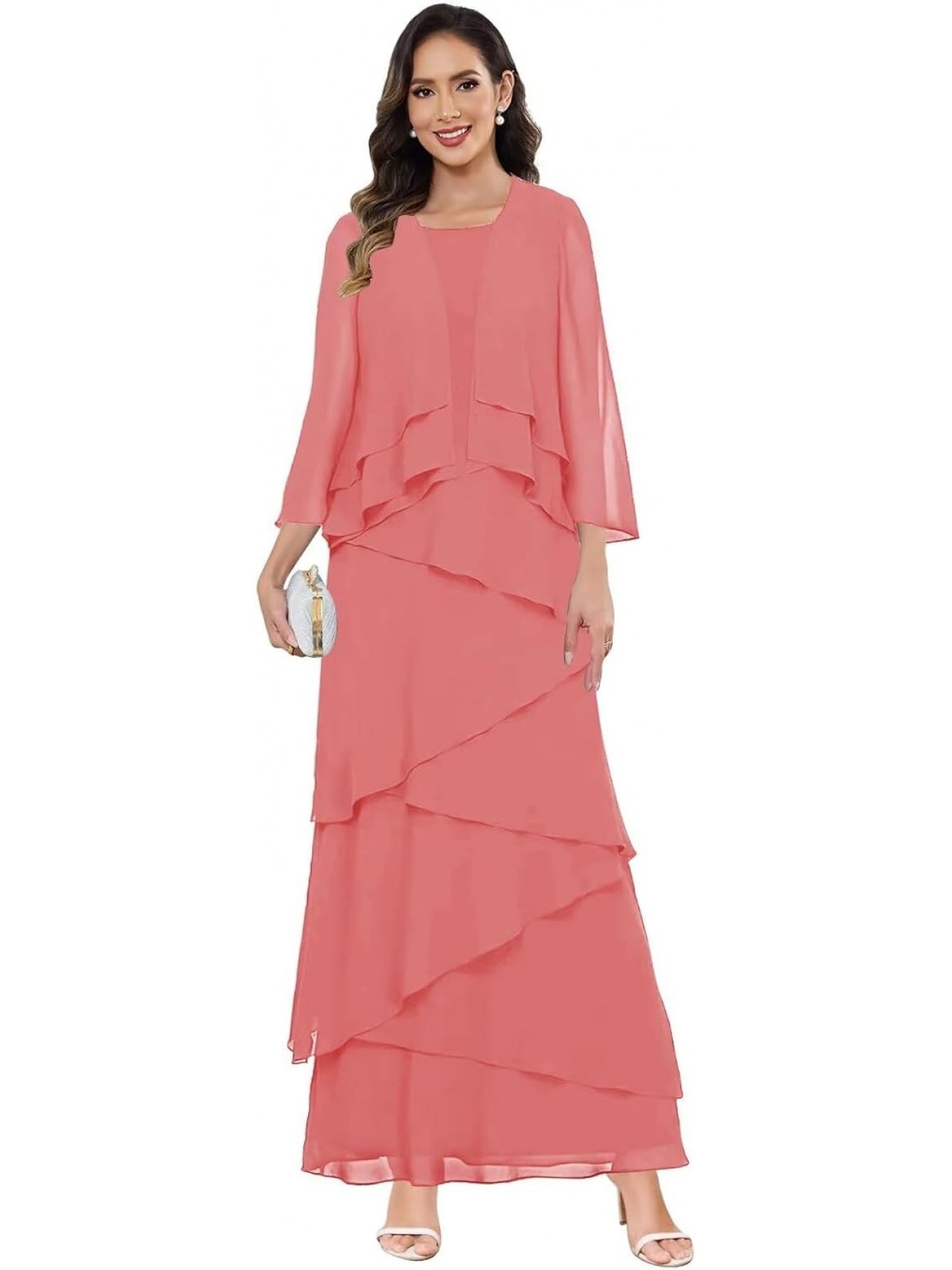 Chiffon Wedding Dress with Jacket – Ruffle Sleeves & Formal Evening Gown | BUCHUCA