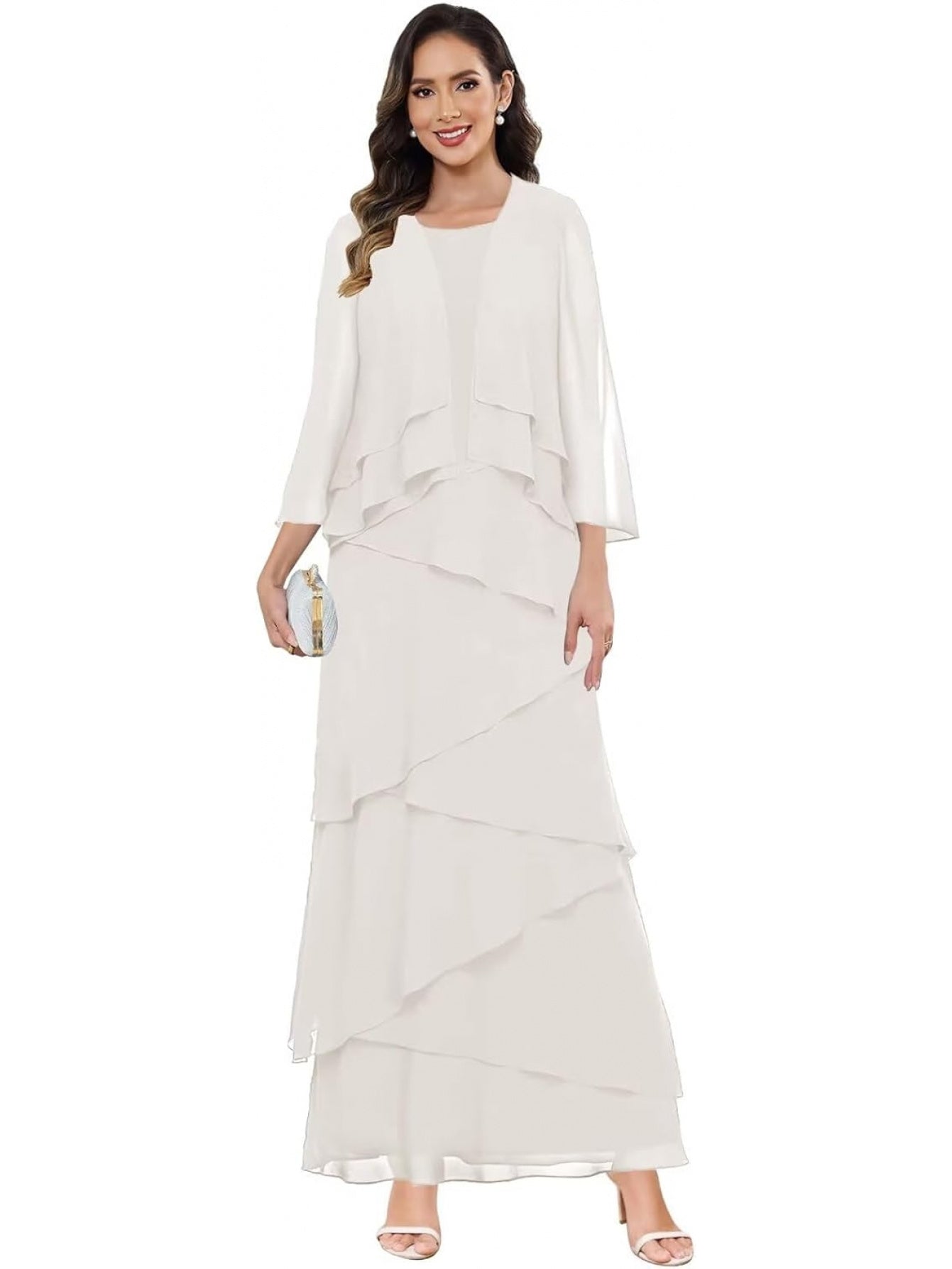 Chiffon Wedding Dress with Jacket – Ruffle Sleeves & Formal Evening Gown | BUCHUCA