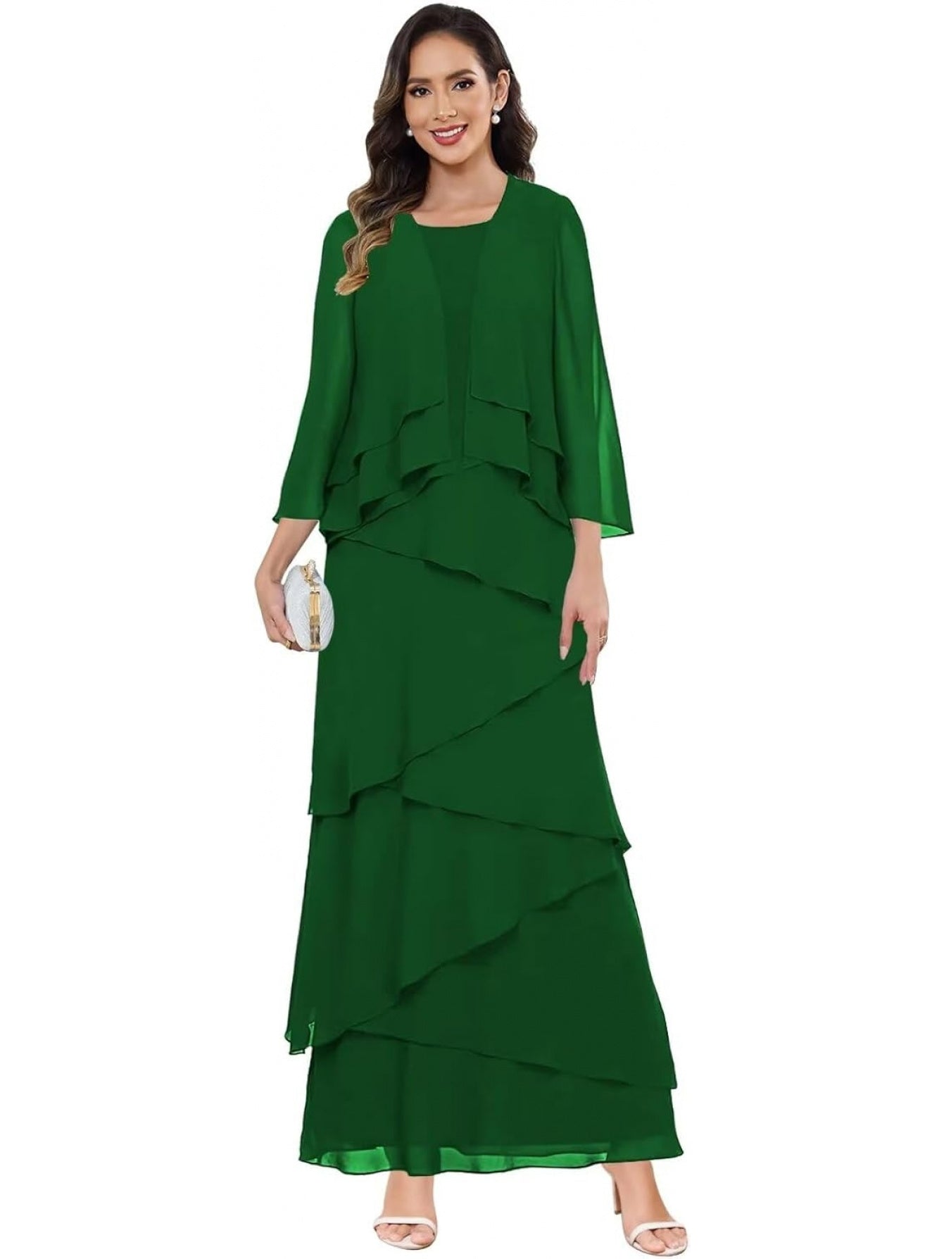 Chiffon Wedding Dress with Jacket – Ruffle Sleeves & Formal Evening Gown | BUCHUCA