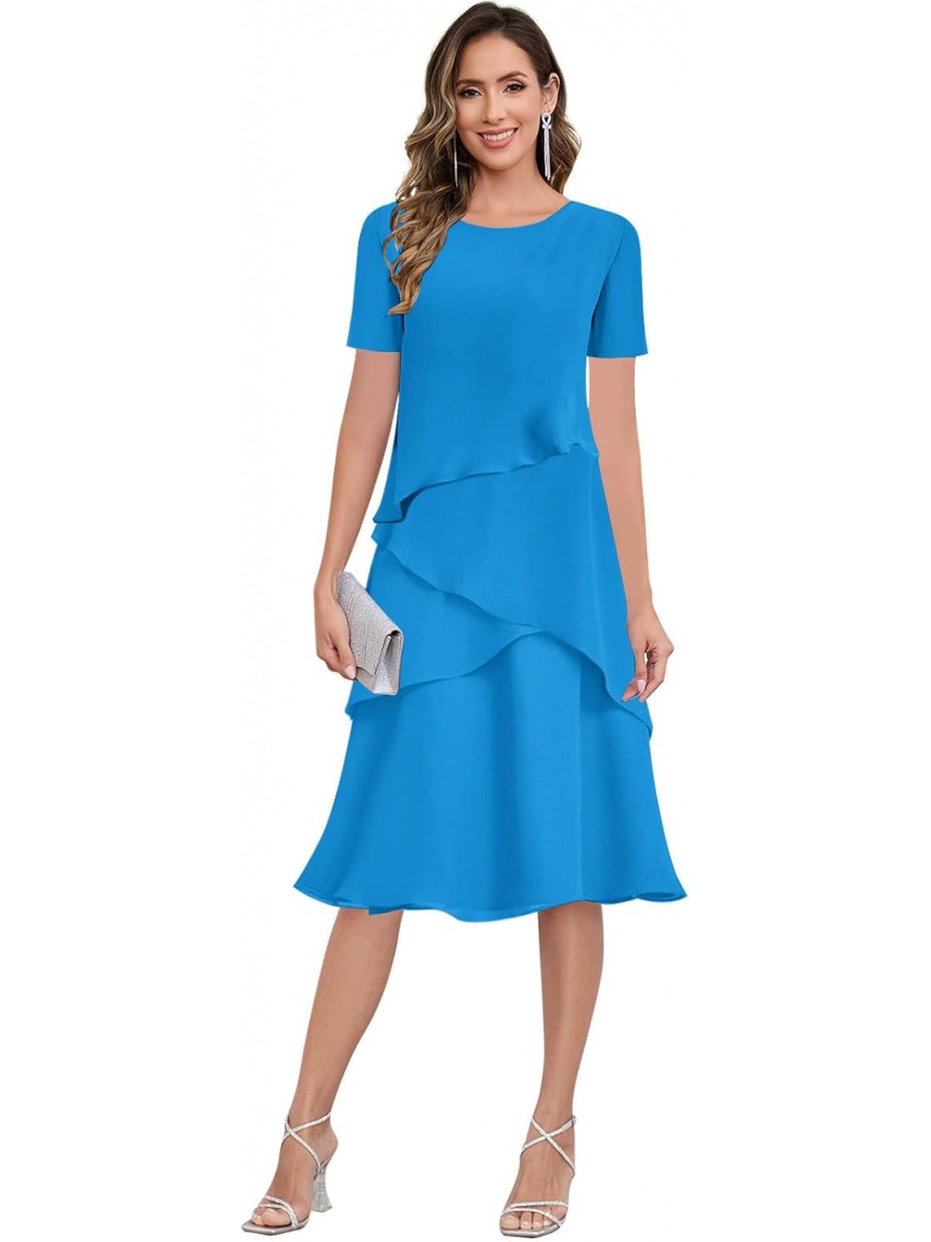 BUCHUCA Mother of the Bride Dress – Ruffled Short Sleeve Chiffon Formal Gown