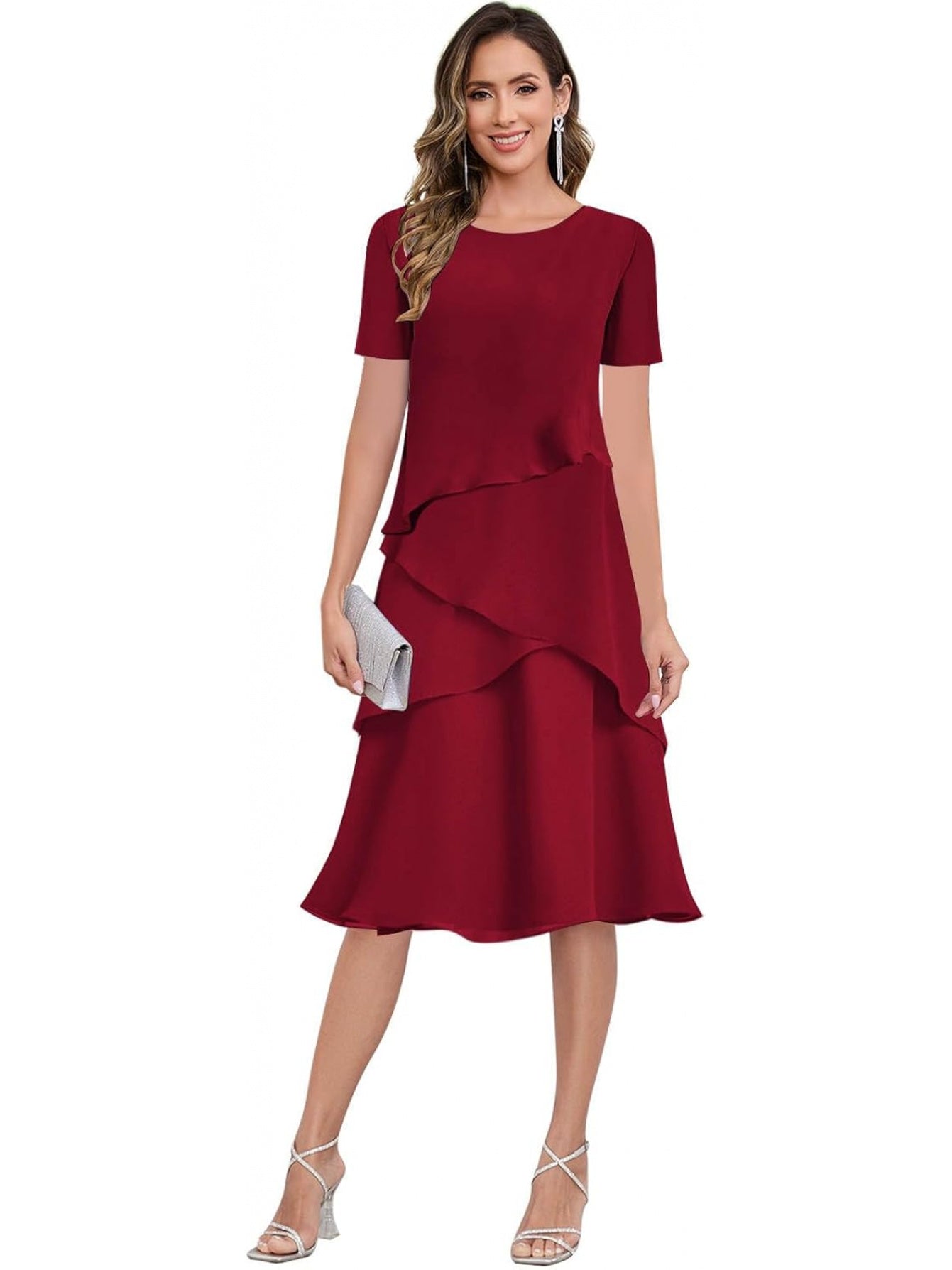 BUCHUCA Mother of the Bride Dress – Ruffled Short Sleeve Chiffon Formal Gown