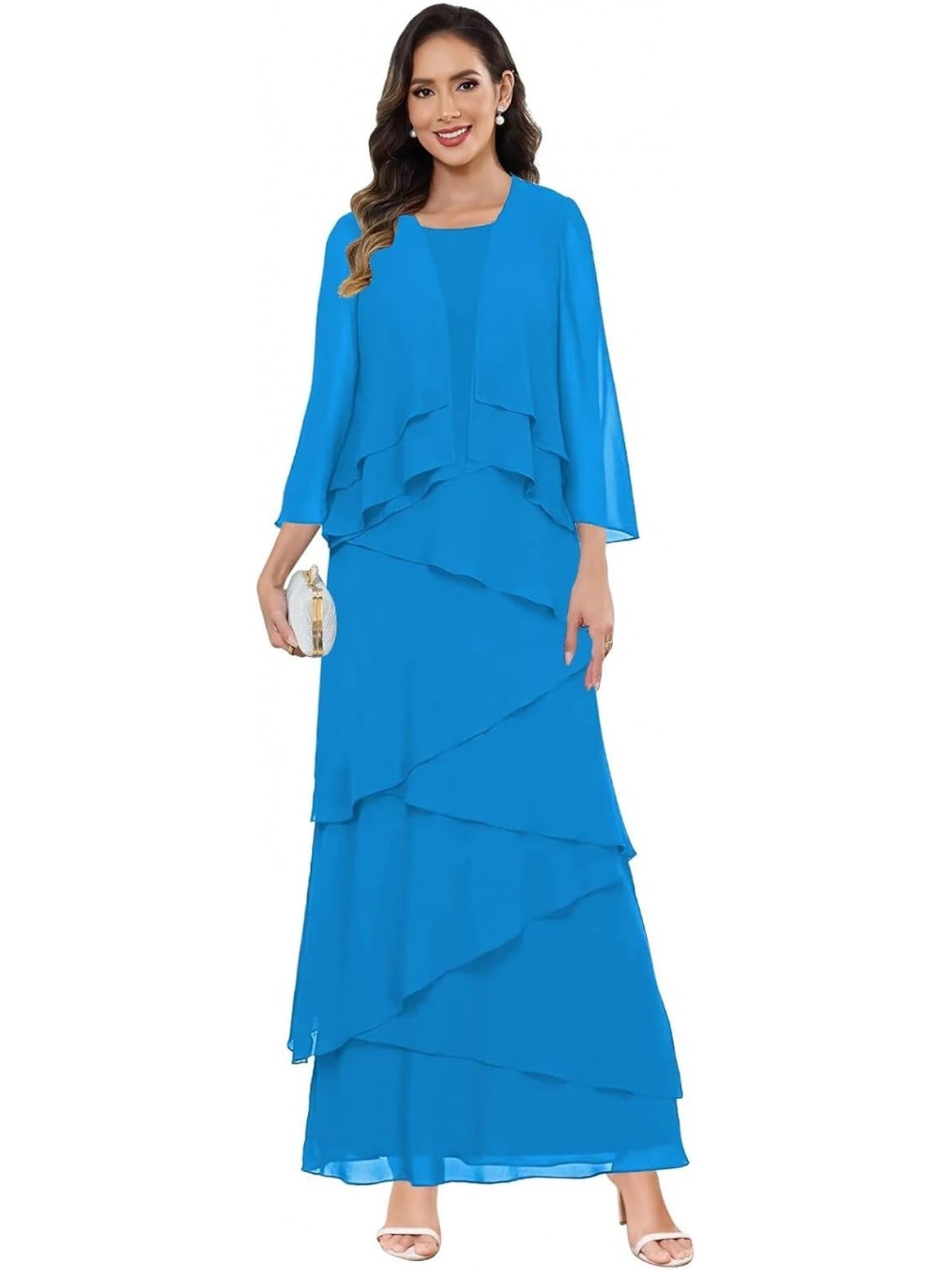 Chiffon Wedding Dress with Jacket – Ruffle Sleeves & Formal Evening Gown | BUCHUCA
