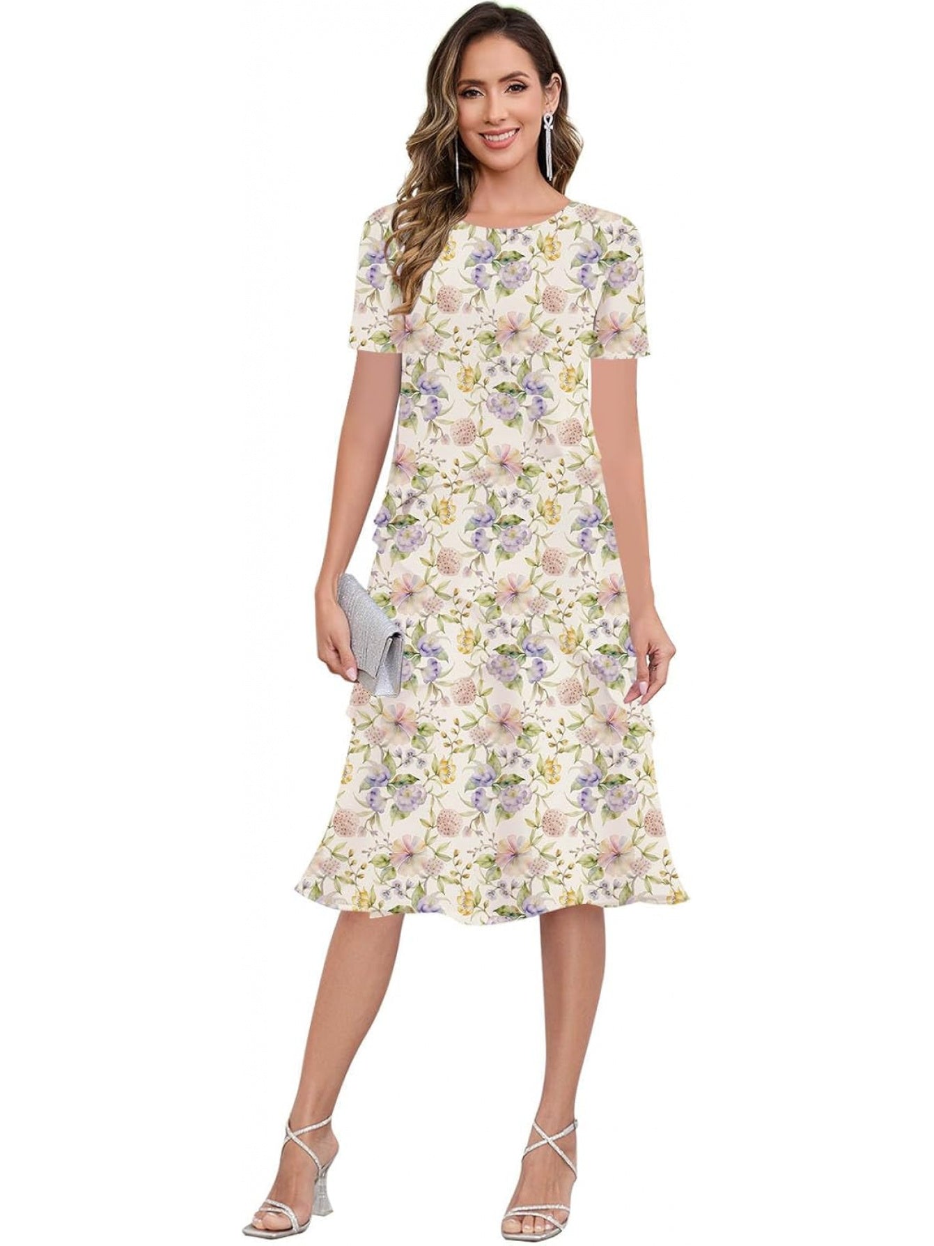 BUCHUCA Mother of the Bride Dress – Ruffled Short Sleeve Chiffon Formal Gown