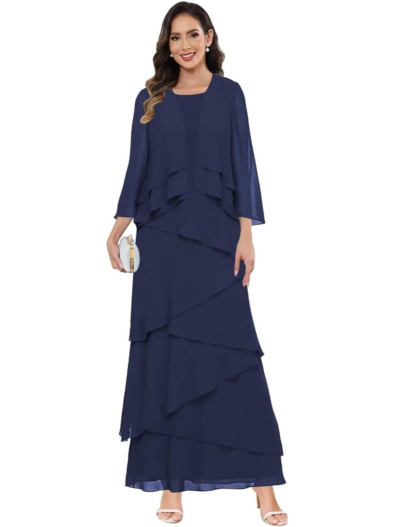 Chiffon Wedding Dress with Jacket – Ruffle Sleeves & Formal Evening Gown | BUCHUCA