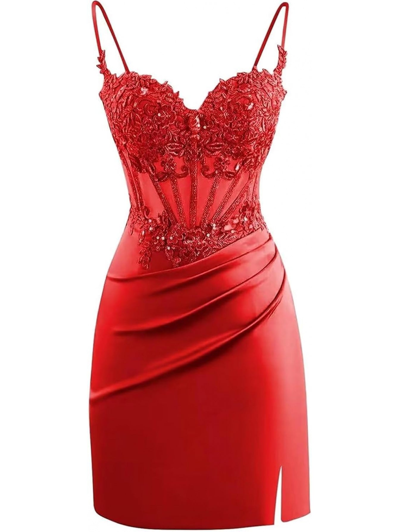 BUCHUCA Teen Homecoming Dress – Lace Applique Corset Satin Mini Cocktail Dress