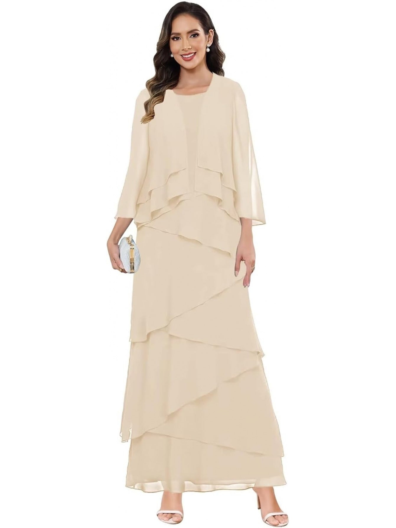 Chiffon Wedding Dress with Jacket – Ruffle Sleeves & Formal Evening Gown | BUCHUCA