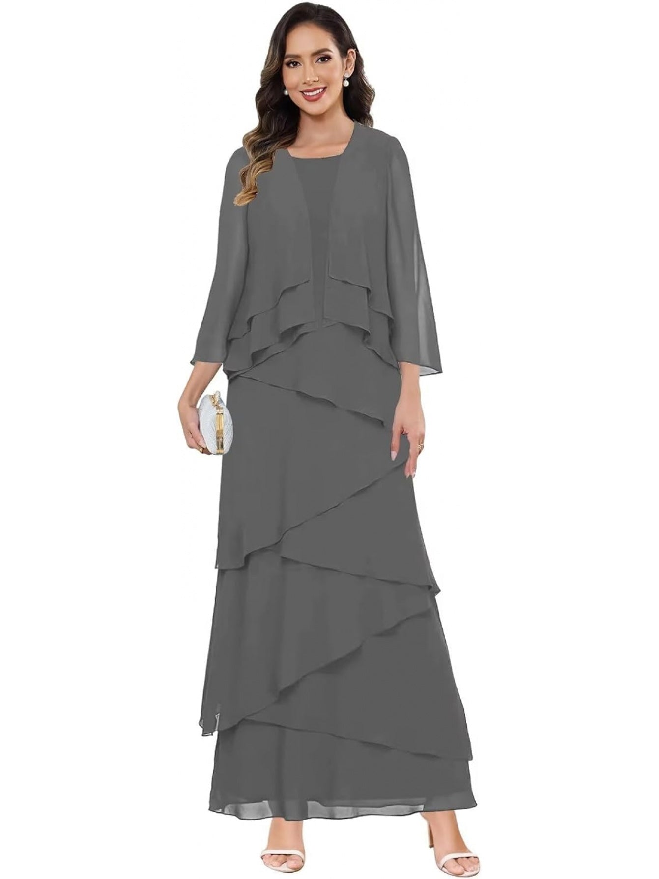 Chiffon Wedding Dress with Jacket – Ruffle Sleeves & Formal Evening Gown | BUCHUCA