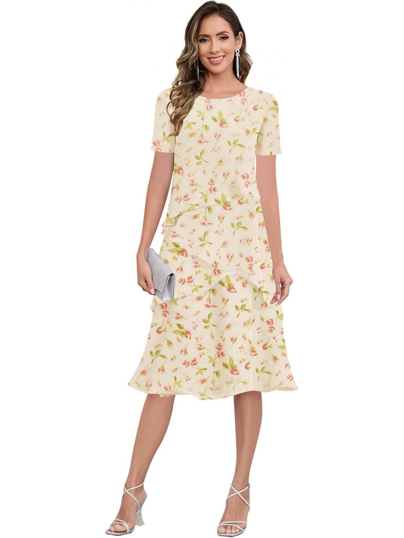 BUCHUCA Mother of the Bride Dress – Ruffled Short Sleeve Chiffon Formal Gown