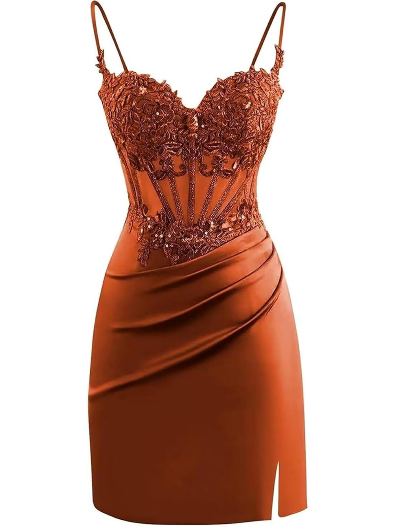 BUCHUCA Teen Homecoming Dress – Lace Applique Corset Satin Mini Cocktail Dress