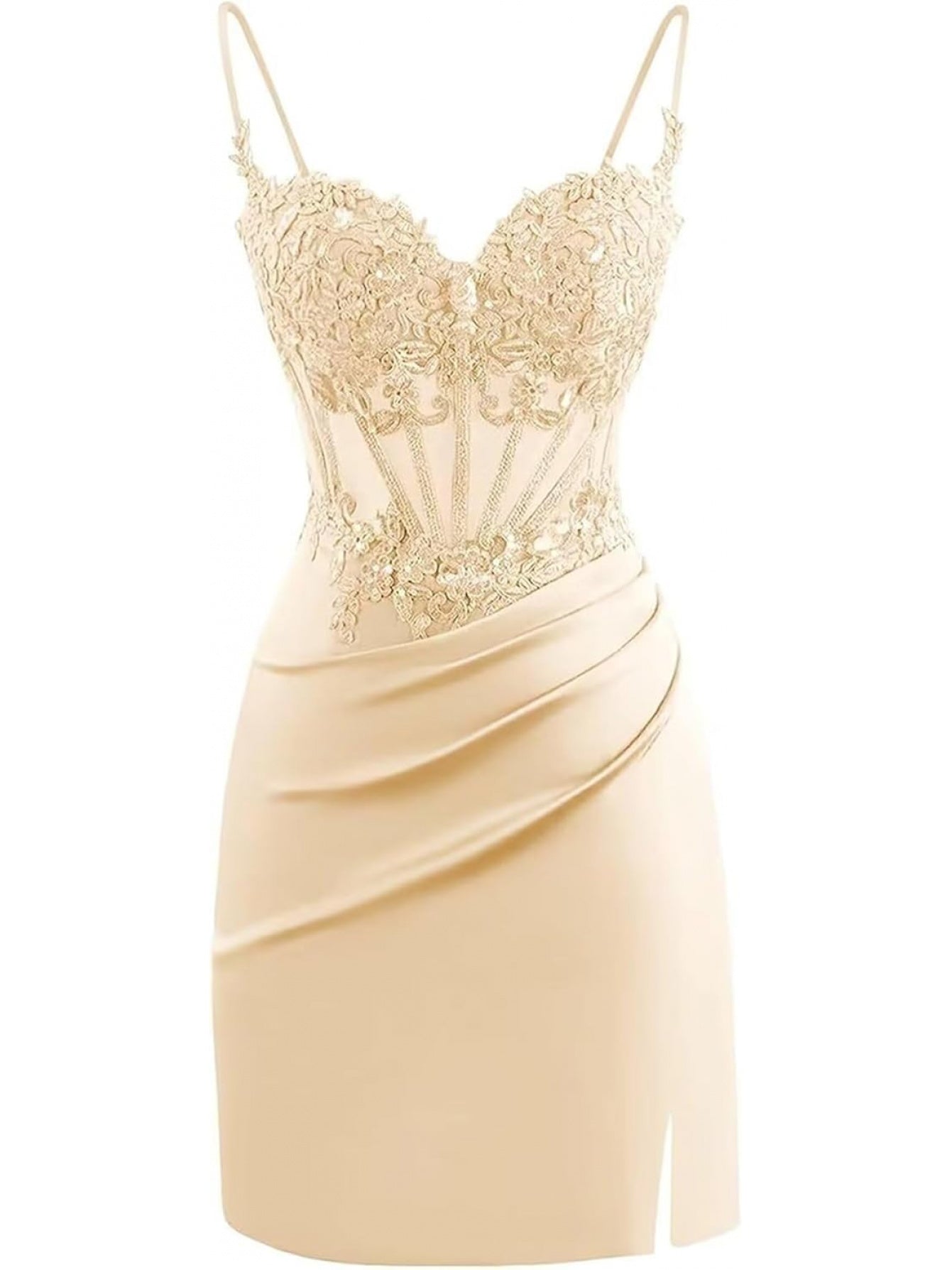 BUCHUCA Teen Homecoming Dress – Lace Applique Corset Satin Mini Cocktail Dress