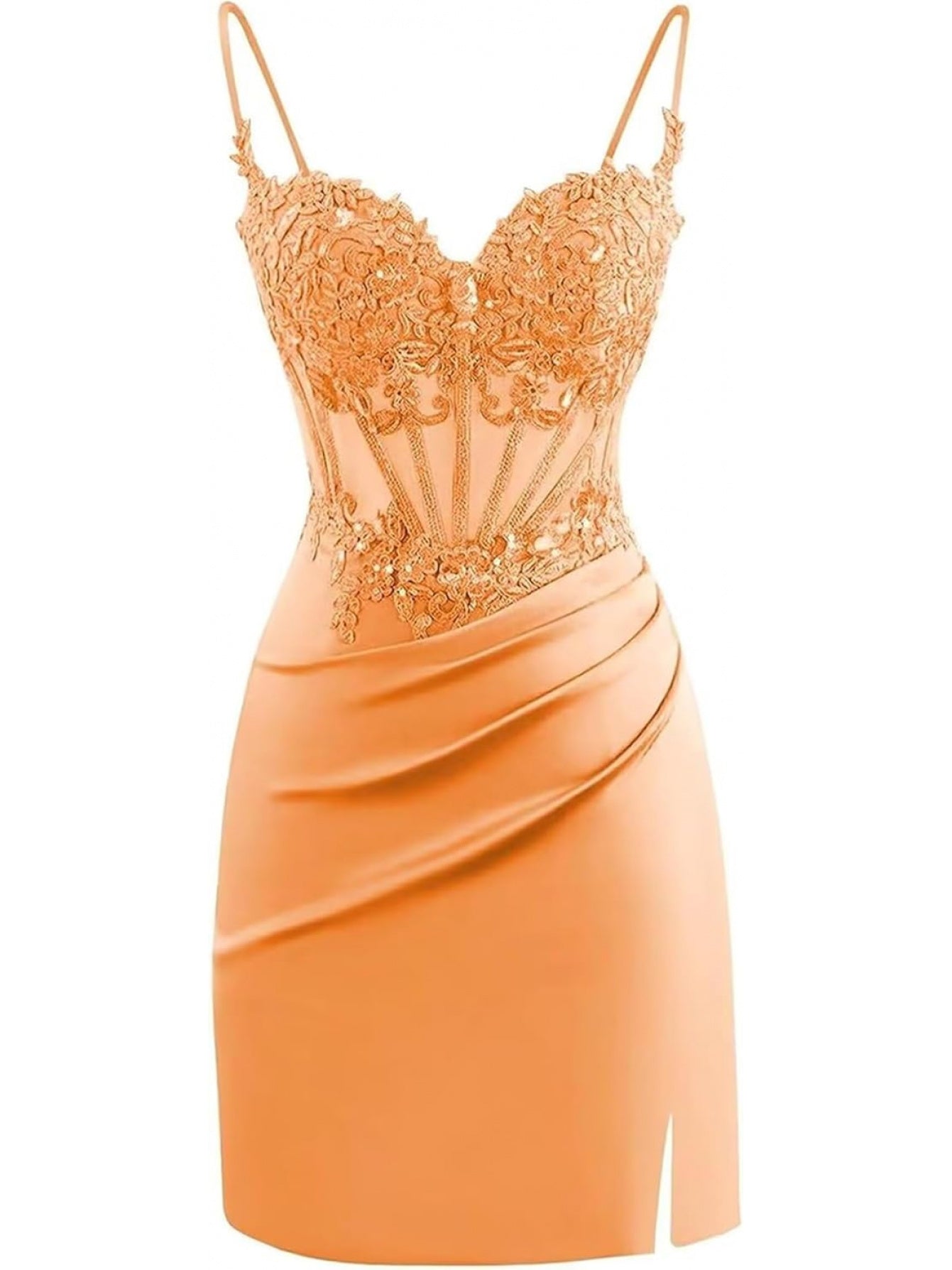 BUCHUCA Teen Homecoming Dress – Lace Applique Corset Satin Mini Cocktail Dress