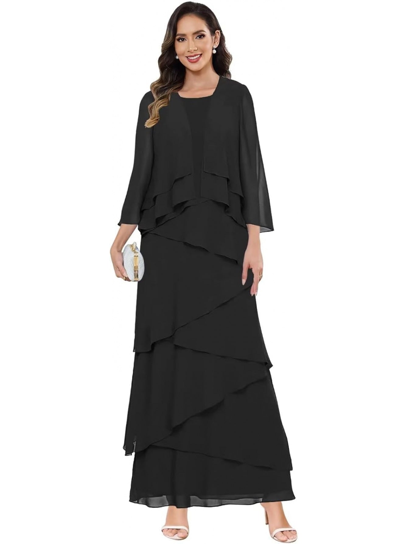 Chiffon Wedding Dress with Jacket – Ruffle Sleeves & Formal Evening Gown | BUCHUCA