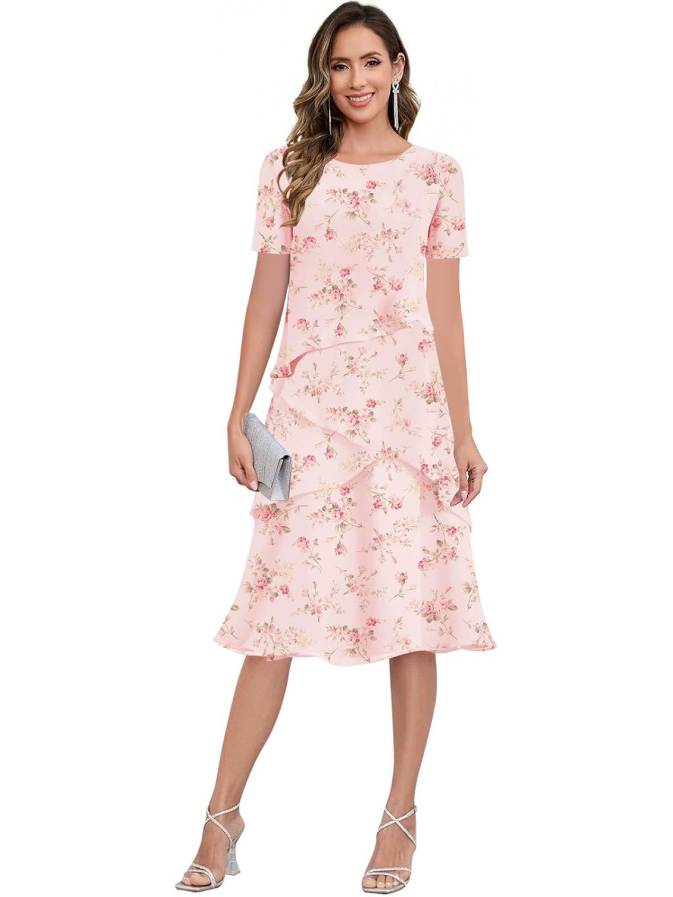 BUCHUCA Mother of the Bride Dress – Ruffled Short Sleeve Chiffon Formal Gown