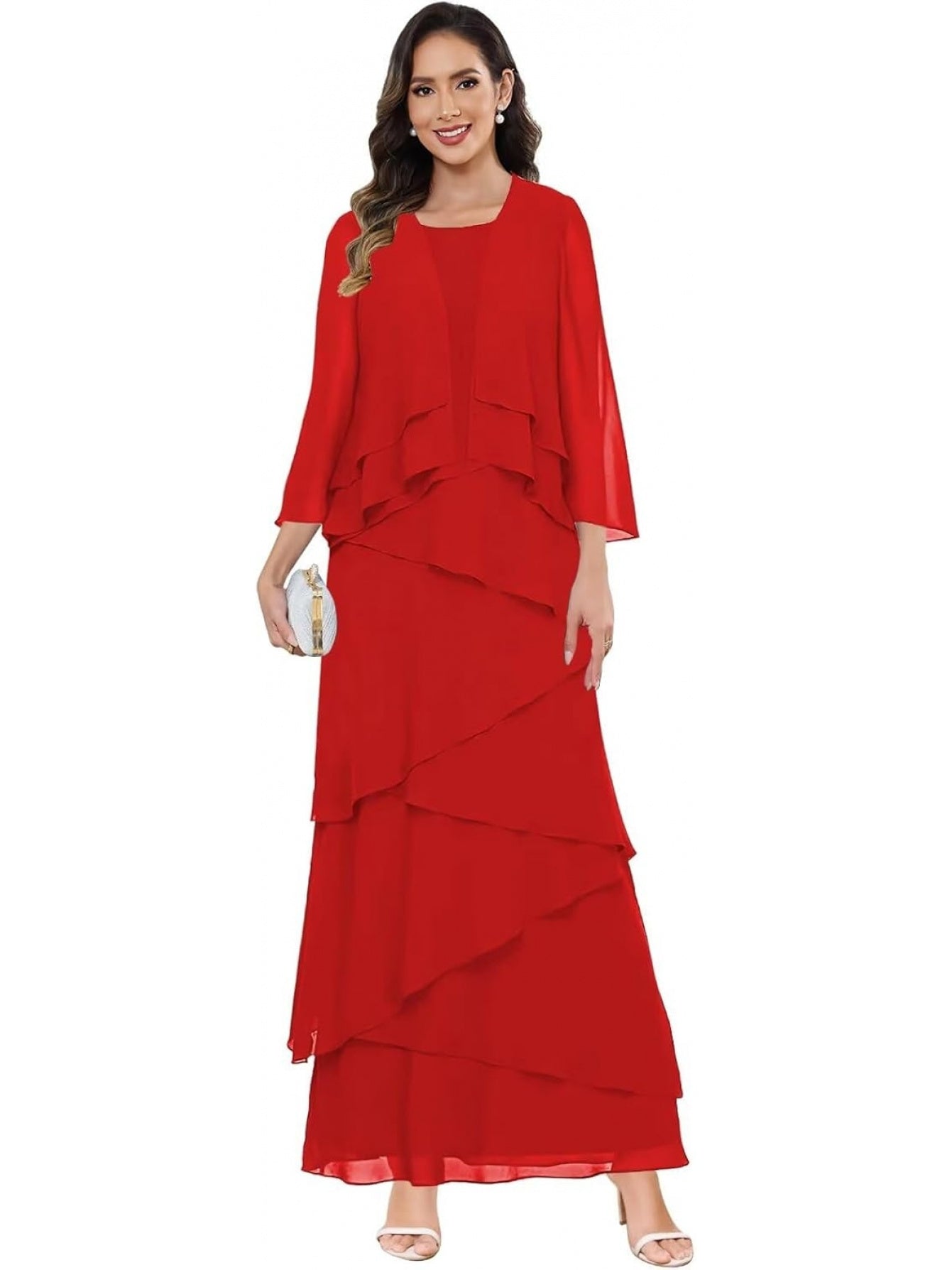 Chiffon Wedding Dress with Jacket – Ruffle Sleeves & Formal Evening Gown | BUCHUCA